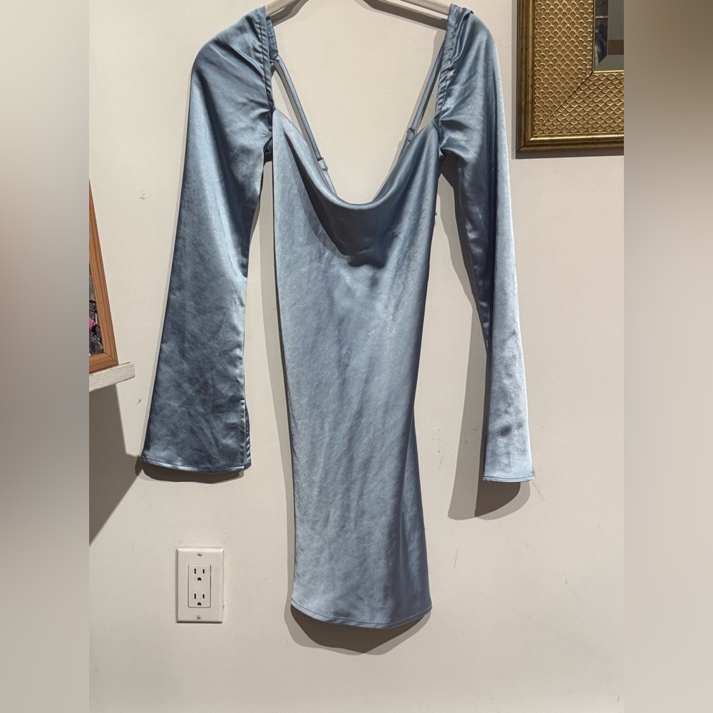 Baby blue princess poly silk long sleeve mini dress